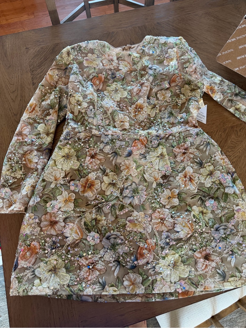 NADINE MERABI Floral Embellished Mini Dress - Green/Peach/Cream